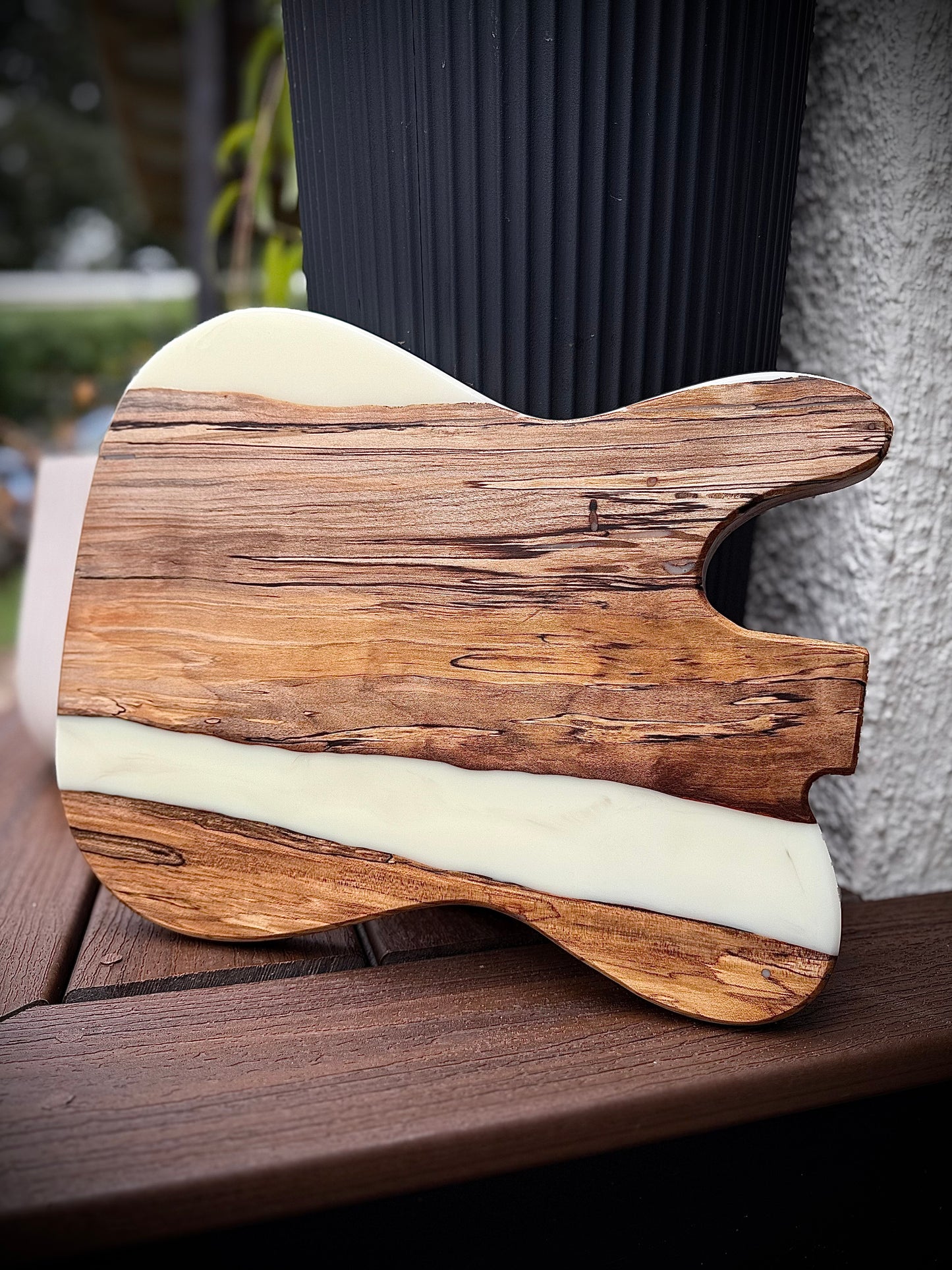 Electric Guitar Shaped Resin Charcuterie Board | Spalted Maple / White Resin
