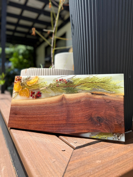 Black Walnut | Preserved Floral Christmas Resin Charcuterie Board
