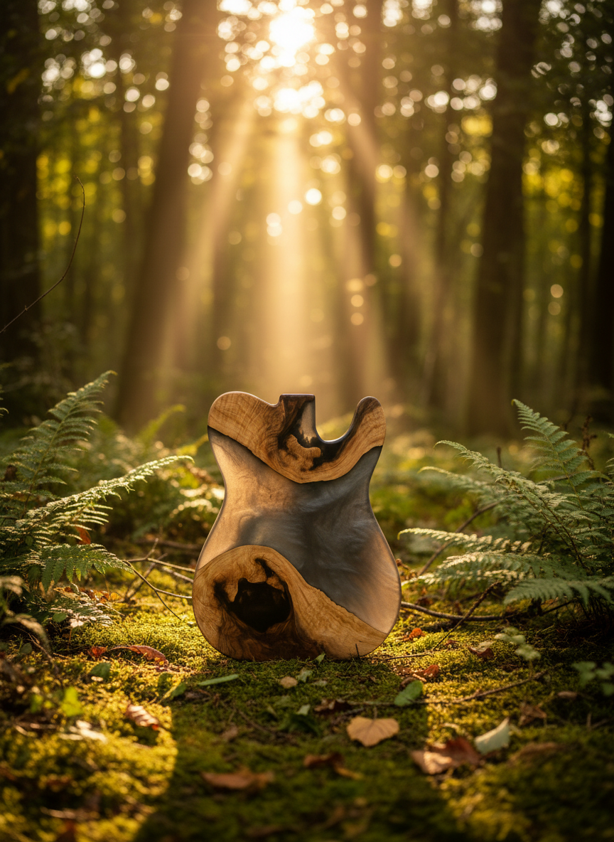 Electric Guitar Resin Charcuterie Board | Black Walnut / Gray Resin (Hurricane Helene Collection)