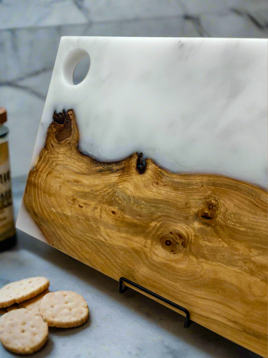 Ash / White Marbled Resin Charcuterie Board