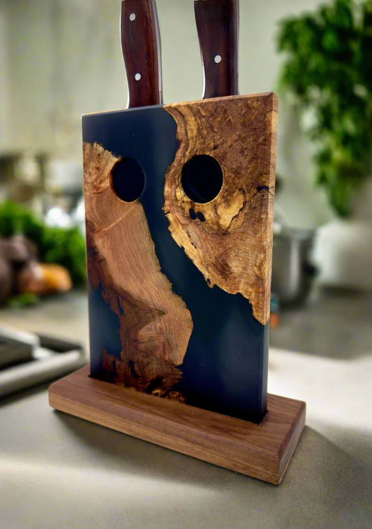 Magnetic Knife Block || Maple Burl/ Black Epoxy