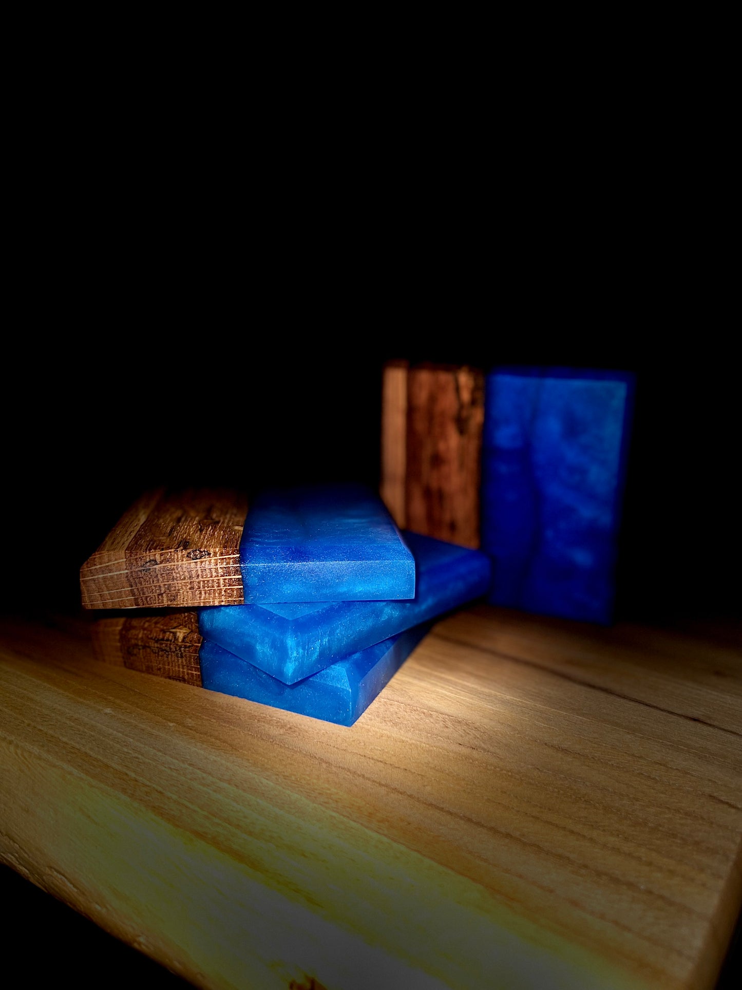 White Oak / Blue Resin Coasters