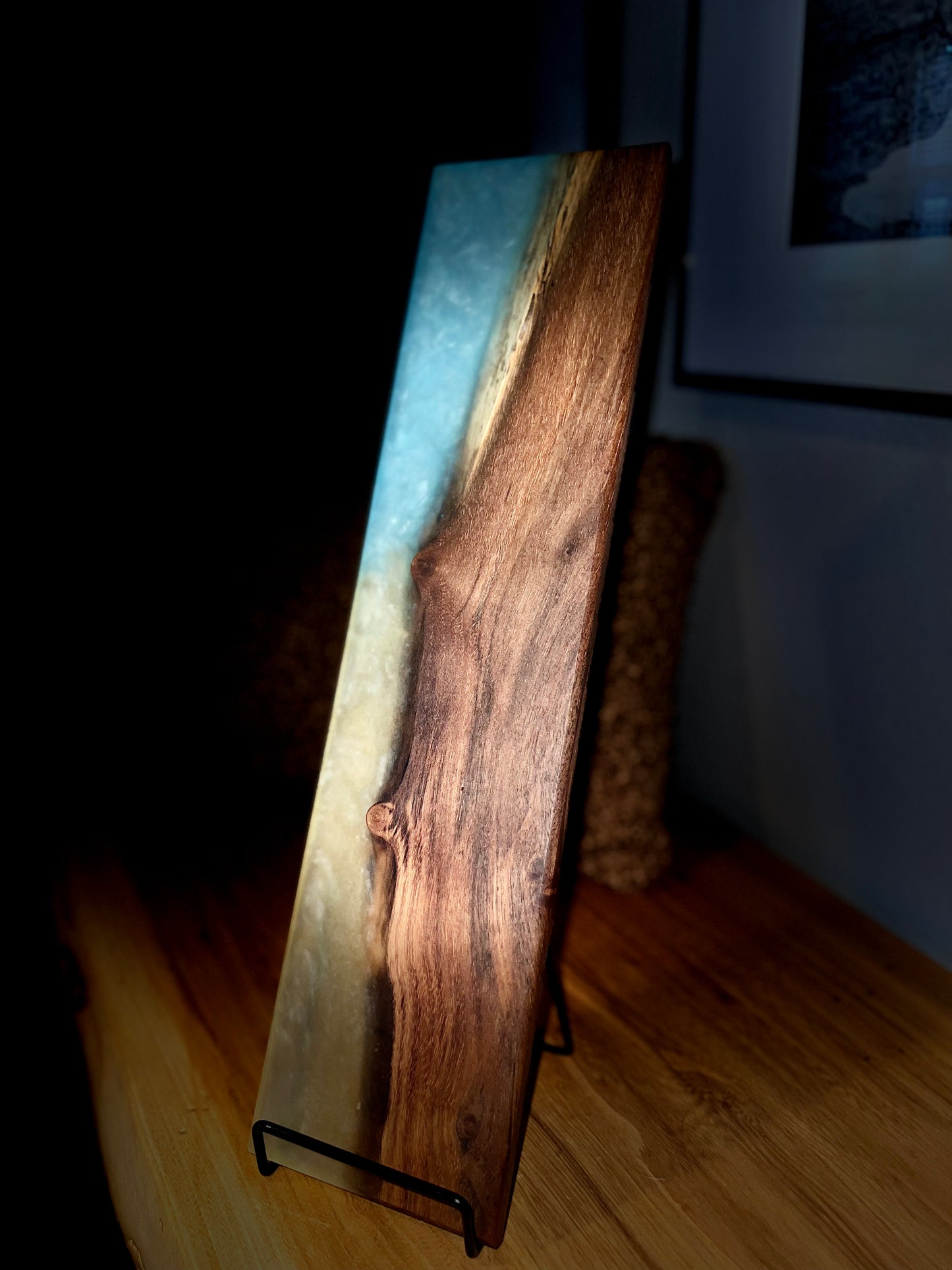 Black Walnut / Blue/Gold Resin Serving Board