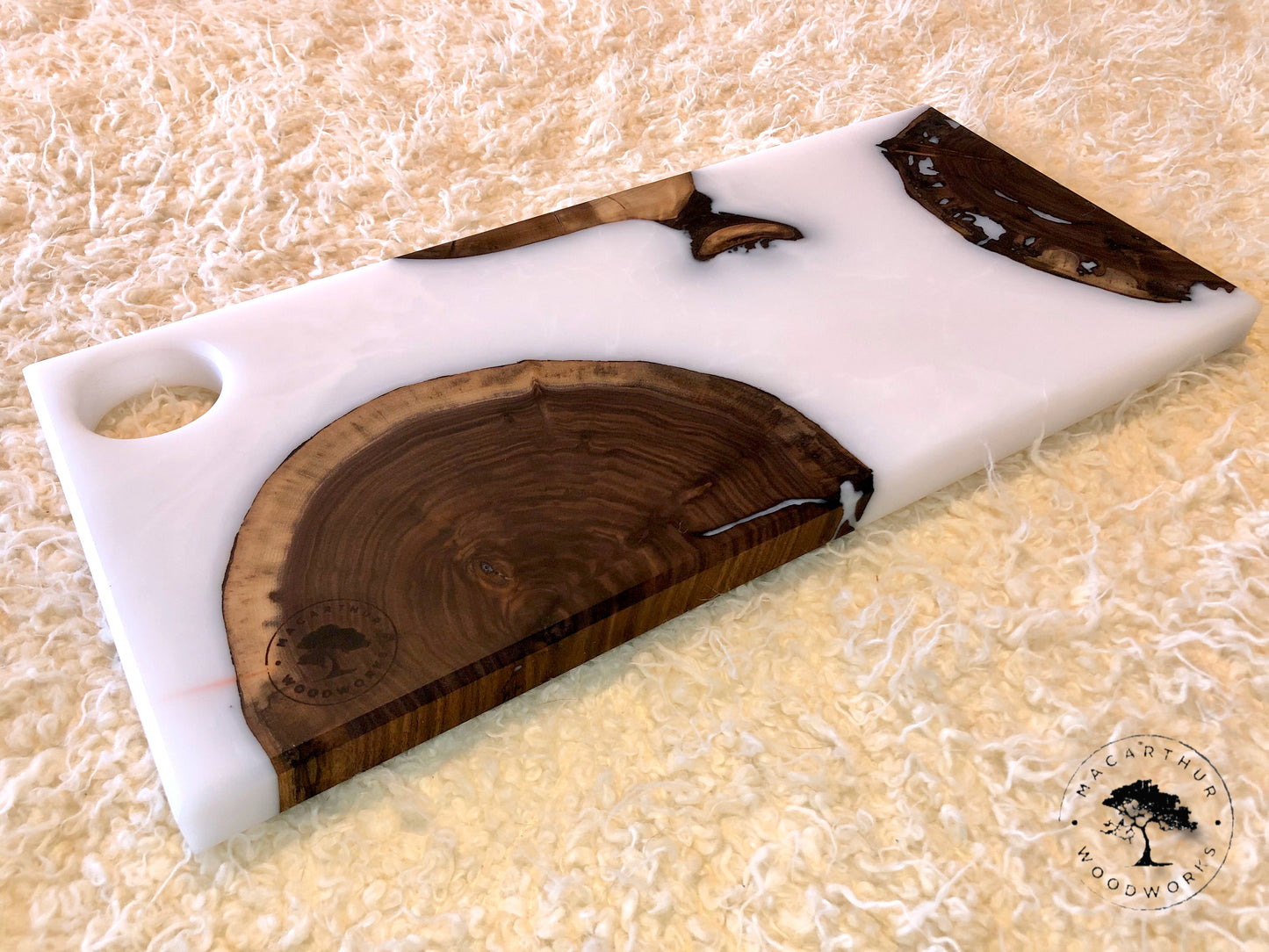 "Milk & Cookies" Board (Black Walnut Cookies w/ Super White Resin) (Custom Order)