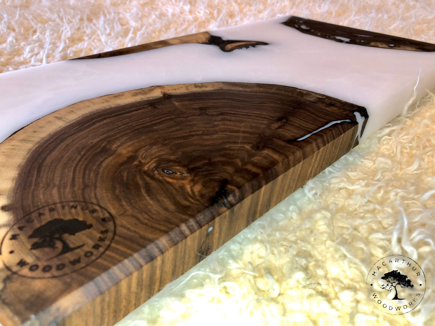 "Milk & Cookies" Board (Black Walnut Cookies w/ Super White Resin) (Custom Order)