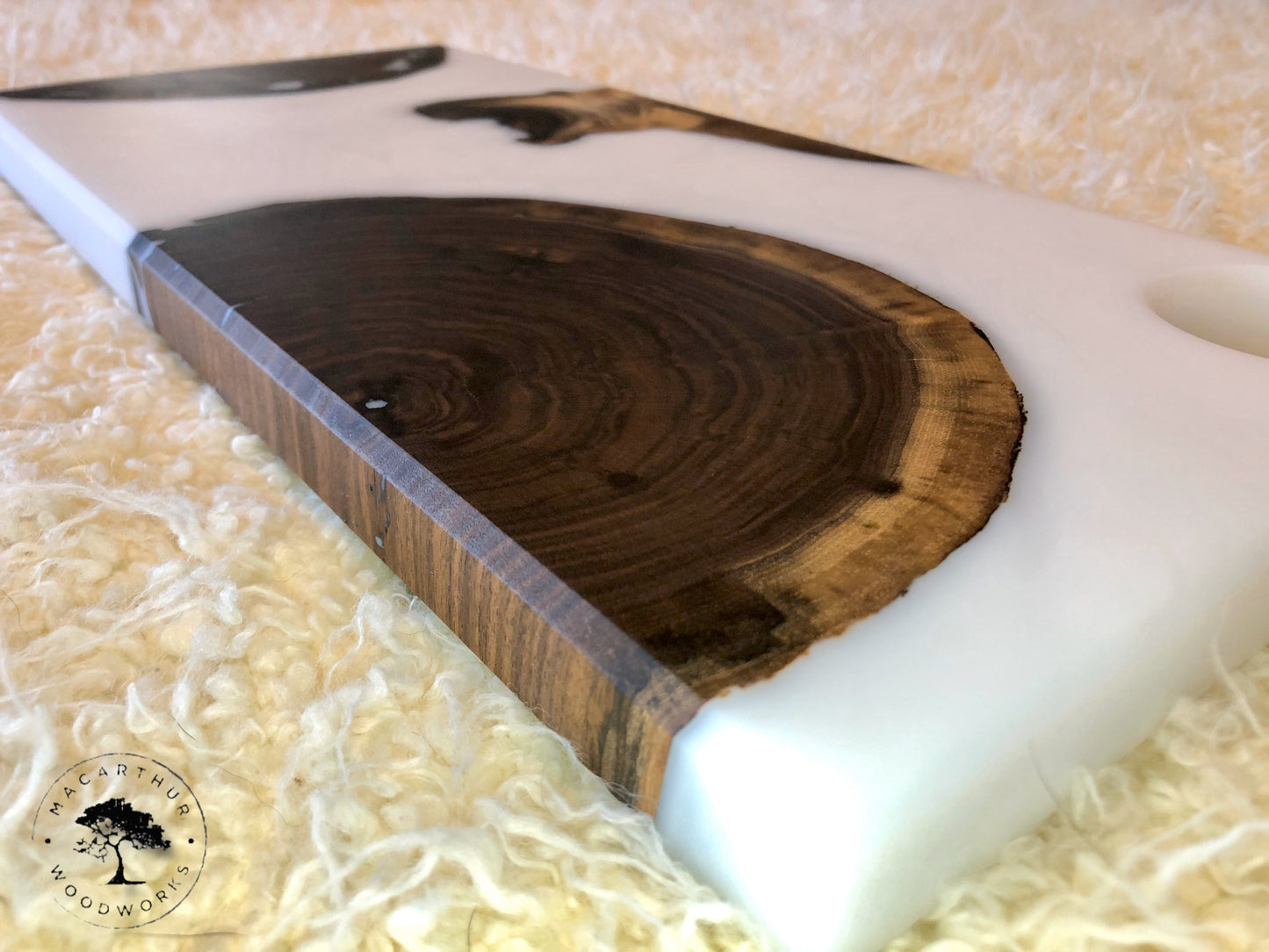 "Milk & Cookies" Board (Black Walnut Cookies w/ Super White Resin) (Custom Order)