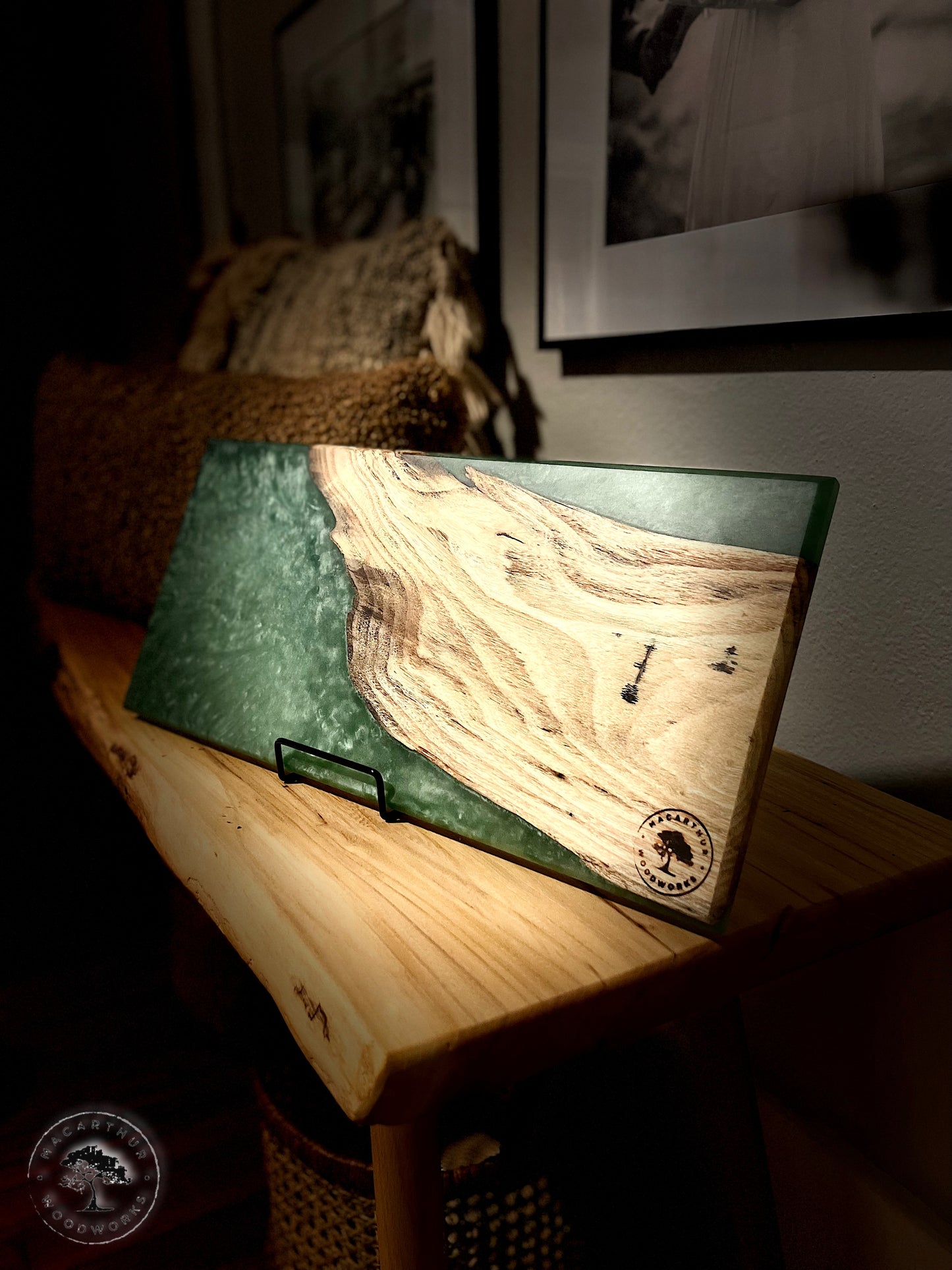 Honey Locust / Green Resin Charcuterie Board