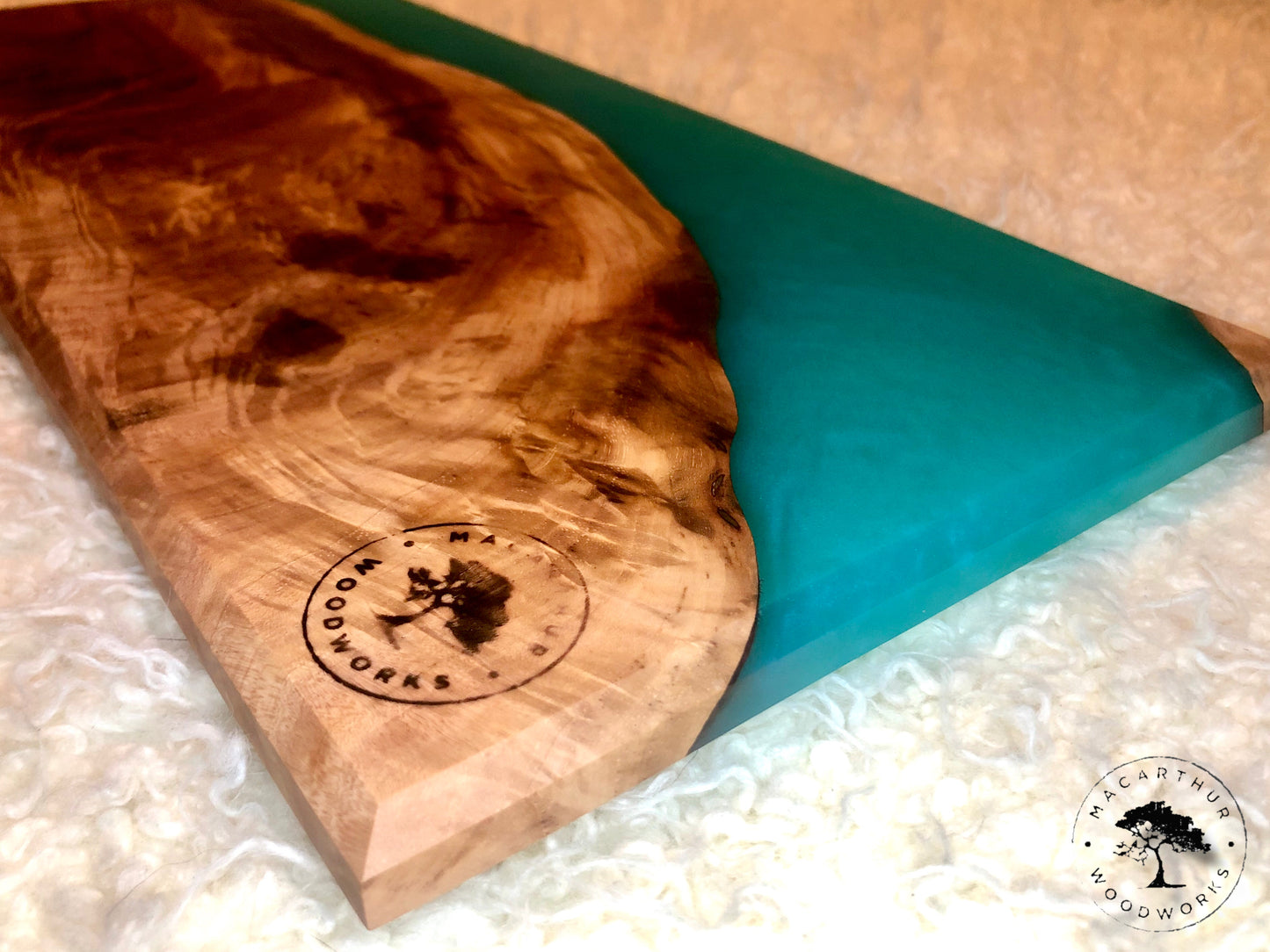 Figured Pecan/Turquoise Resin Charcuterie Board